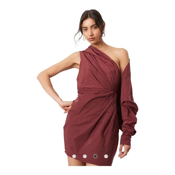 ASOS Edition Burgundy Mini Dress One Sleeve Size 10 New Avant Garde - Picture 3 of 8